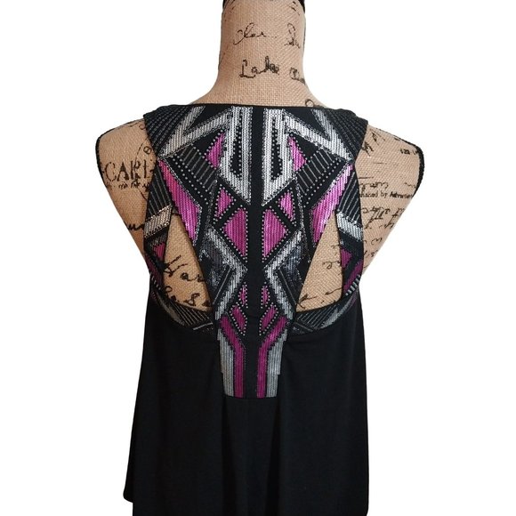 Express Black Pink Sequin Beaded Tank Top Womens Sz XS - Picture 3 of 5